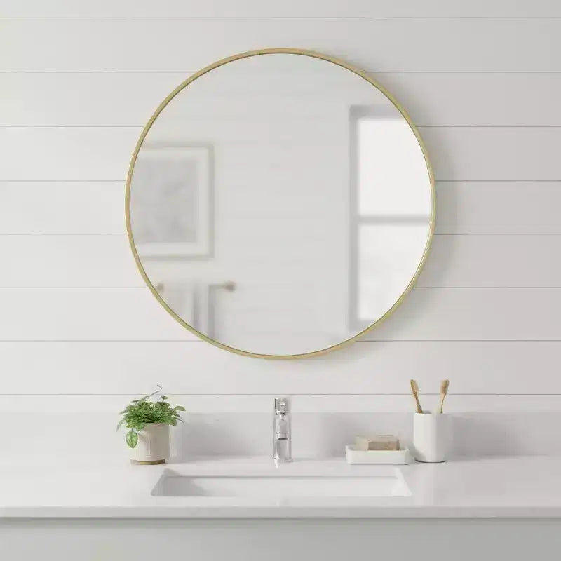 HomeRoots 30 Gold Metal Round Framed Bathroom Vanity Mirror