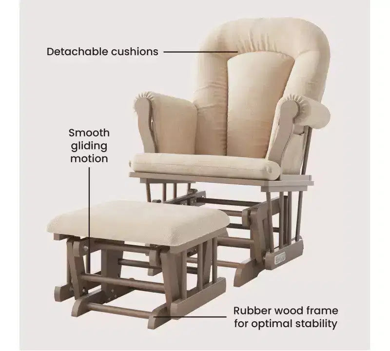 Child Craft Cozy Glider Rocker and Ottoman Set, Padded Cushion with Convenient Storage Pockets, Solid Wood Base & Frame