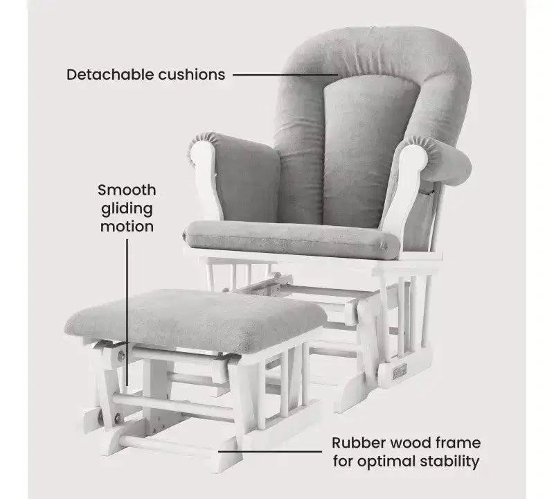 Child Craft Cozy Glider Rocker and Ottoman Set, Padded Cushion with Convenient Storage Pockets, Solid Wood Base & Frame