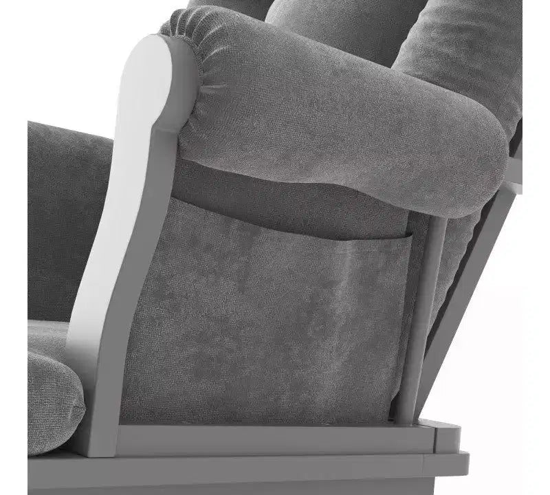 Child Craft Cozy Glider Rocker and Ottoman Set, Padded Cushion with Convenient Storage Pockets, Solid Wood Base & Frame