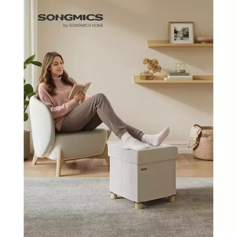 SONGMICS Small Storage Ottoman,Folding Ottoman Cube,15 x 15 x 15.7 Inches,Footstool,Footrest,9.8 Gal. (37 L),Velvet Surface