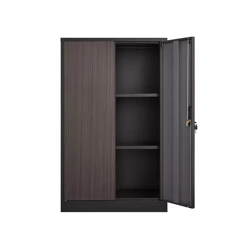 VIYET 27.5Metal Folding Storage Cabinet, Filing Cabinet w/ Locking Doors & Adjustable Shelf, Black