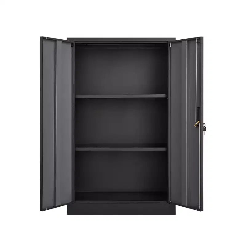 VIYET 27.5Metal Folding Storage Cabinet, Filing Cabinet w/ Locking Doors & Adjustable Shelf, Black
