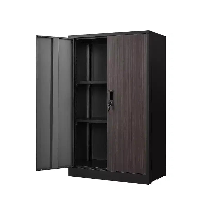 VIYET 27.5Metal Folding Storage Cabinet, Filing Cabinet w/ Locking Doors & Adjustable Shelf, Black