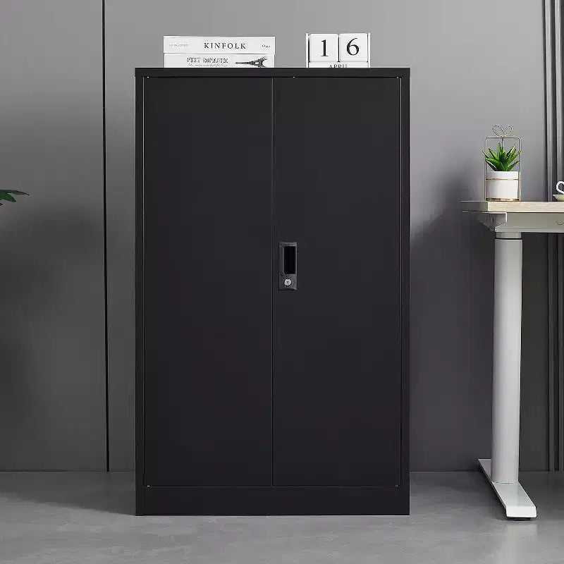 VIYET 27.5Metal Folding Storage Cabinet, Filing Cabinet w/ Locking Doors & Adjustable Shelf, Black