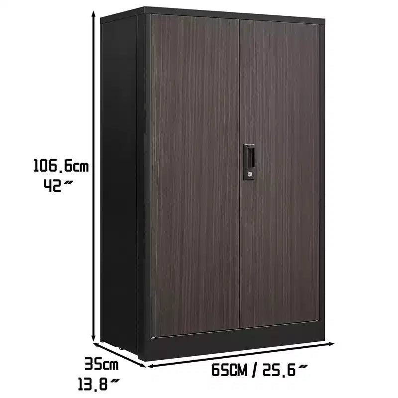 VIYET 27.5Metal Folding Storage Cabinet, Filing Cabinet w/ Locking Doors & Adjustable Shelf, Black