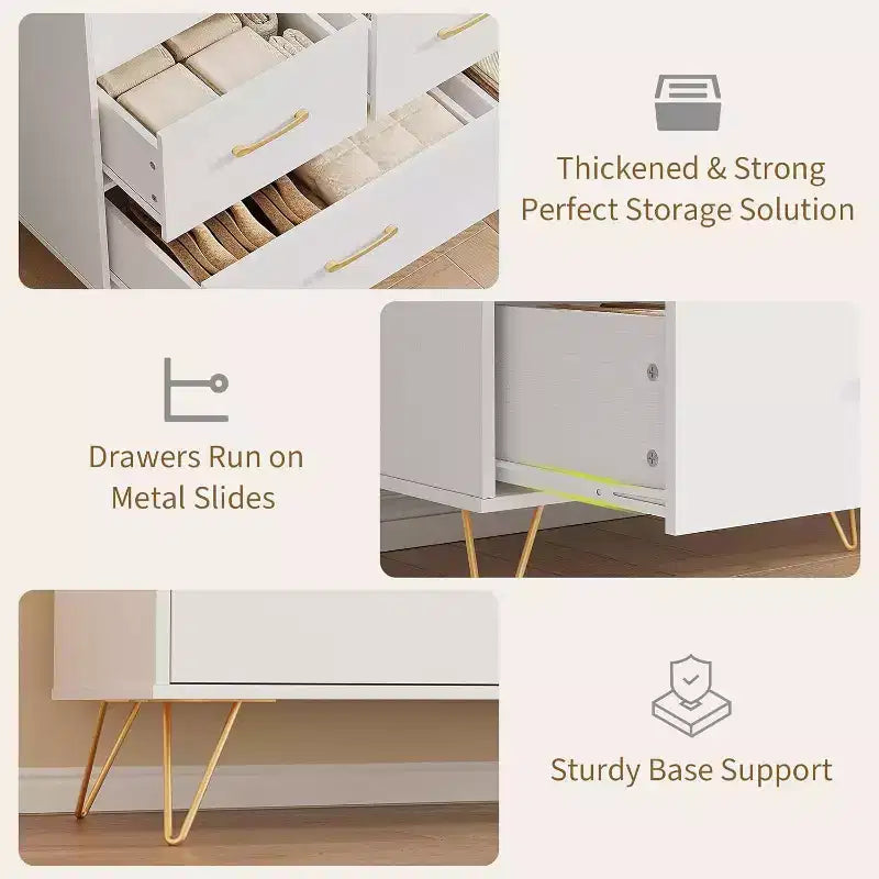 LED Dresser with Charging Station - Modern 5-Drawer 47 Wide Wooden Chest, Storage Organizer for Bedroom, Nursery, Hallway & Apartments