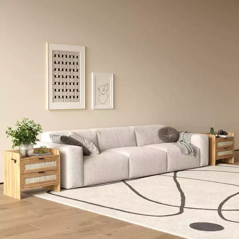 Acekool Rattan Nightstand with Charging Station, 2 Drawer Boho Bedside Table with Type C Port and USB