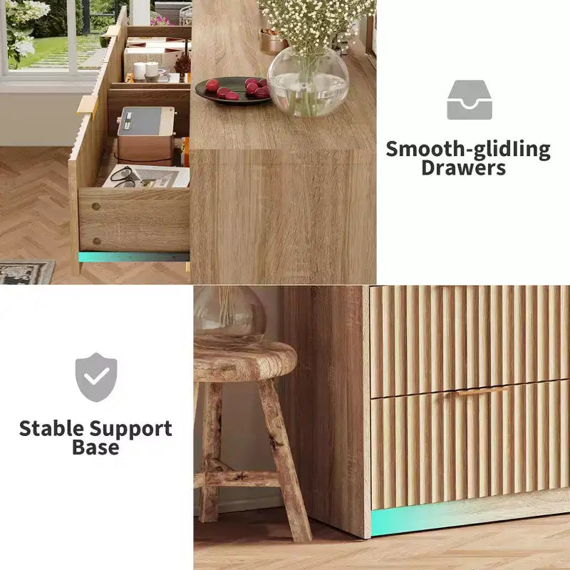 Fluted Dresser for Bedroom, 8 Drawer Dresser, Large Capacity & Anti-Tip, Modern Chest of Drawers with Metal Handles, Wooden Dressers Closet Storage