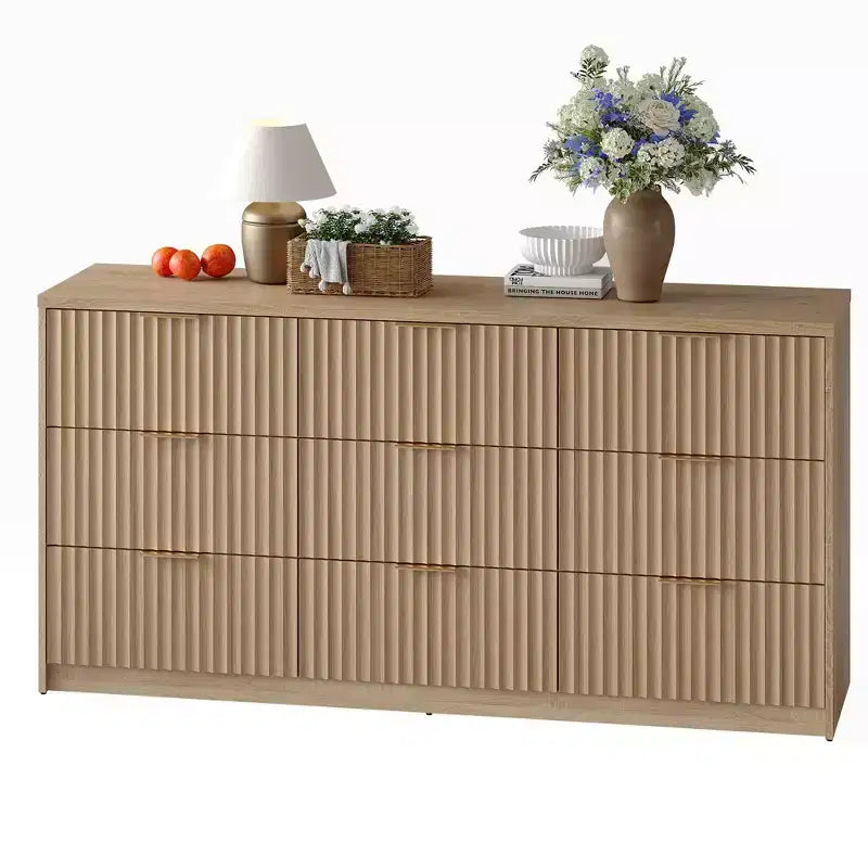 Fluted Dresser for Bedroom, 8 Drawer Dresser, Large Capacity & Anti-Tip, Modern Chest of Drawers with Metal Handles, Wooden Dressers Closet Storage