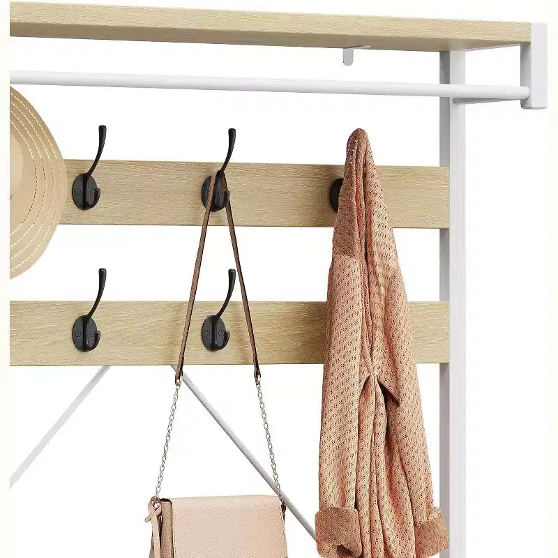 Industrial Hall Tree Shoe Bench, 72 Coat Rack with Storage Shelf, Hanging Bar & 8 Hooks for Entryway