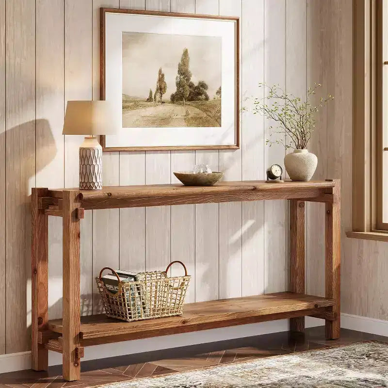 Lantine Solid Wood Console Table, Narrow Entryway Table with Storage for Living Room, Entrance, Behind Sofa, Brown