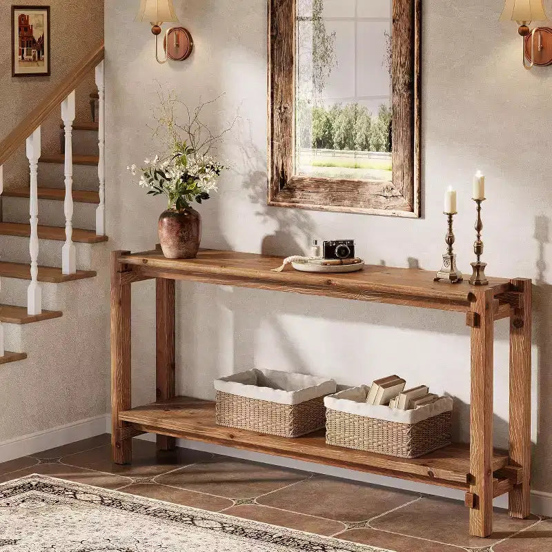 Lantine Solid Wood Console Table, Narrow Entryway Table with Storage for Living Room, Entrance, Behind Sofa, Brown