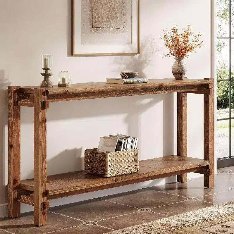 Lantine Solid Wood Console Table, Narrow Entryway Table with Storage for Living Room, Entrance, Behind Sofa, Brown