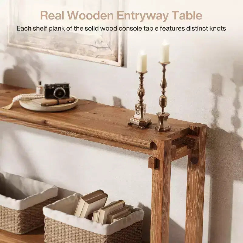 Lantine Solid Wood Console Table, Narrow Entryway Table with Storage for Living Room, Entrance, Behind Sofa, Brown