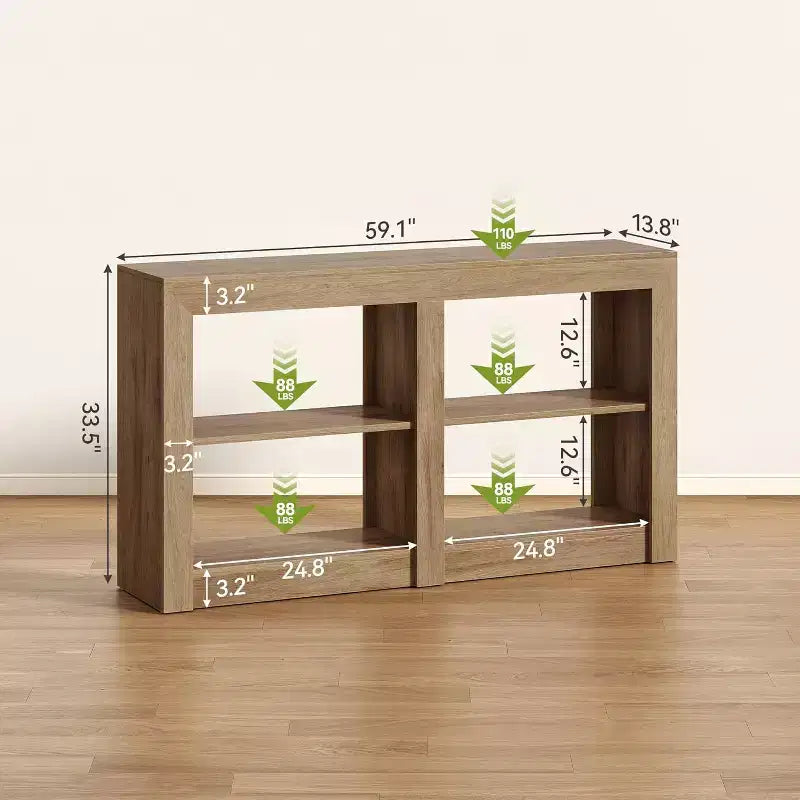 Lantine 59-Inch Entryway Table with 2-Tier Shelf, Rectangle Design Sofa Console Table for Entryway, Living Room, Hallway, Oak Color