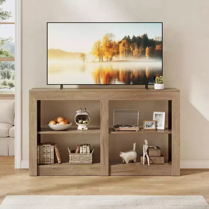 Lantine 59-Inch Entryway Table with 2-Tier Shelf, Rectangle Design Sofa Console Table for Entryway, Living Room, Hallway, Oak Color