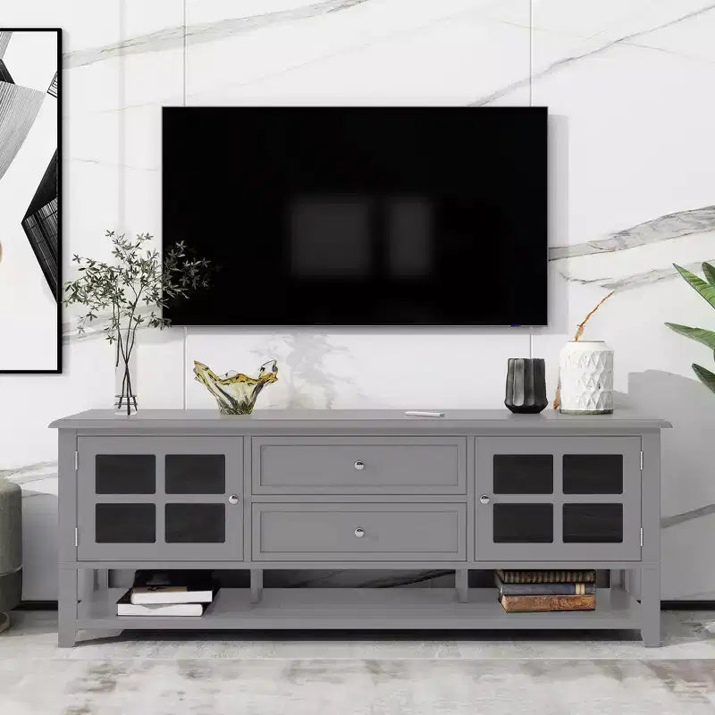VIYET 59Modern TV Stand for 60 TVs, Grey MDF Media Console w/ Multifunctional Storage & Silent Magnetic Doors
