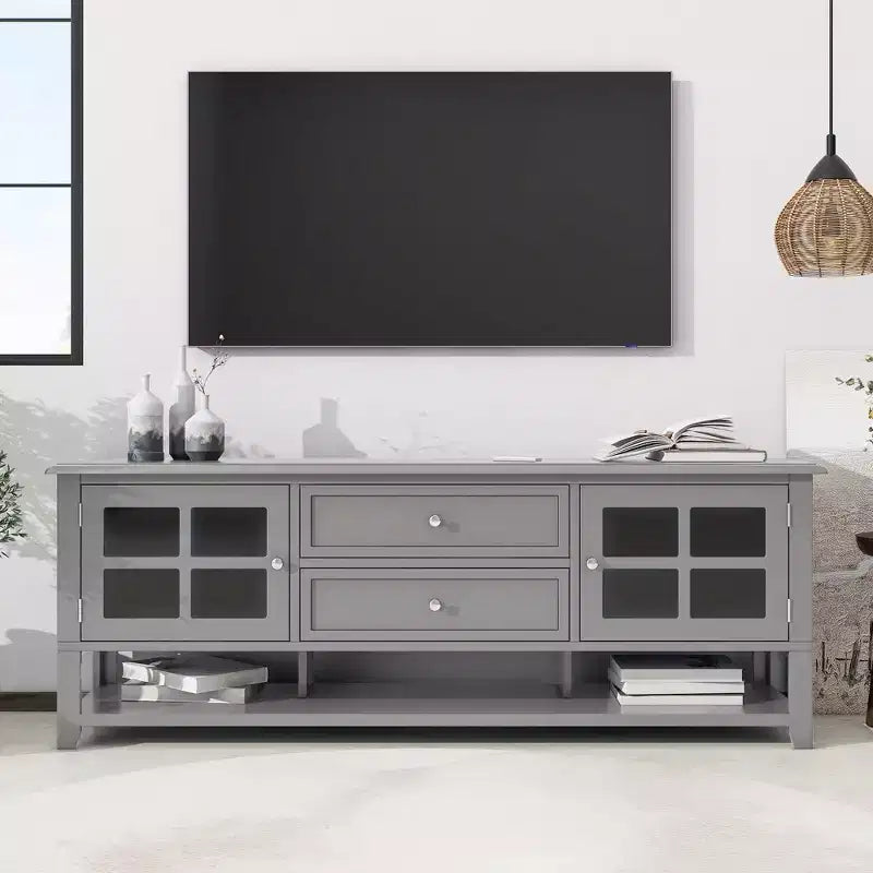 VIYET 59Modern TV Stand for 60 TVs, Grey MDF Media Console w/ Multifunctional Storage & Silent Magnetic Doors