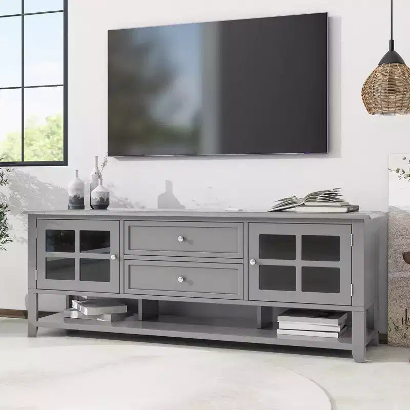 VIYET 59Modern TV Stand for 60 TVs, Grey MDF Media Console w/ Multifunctional Storage & Silent Magnetic Doors