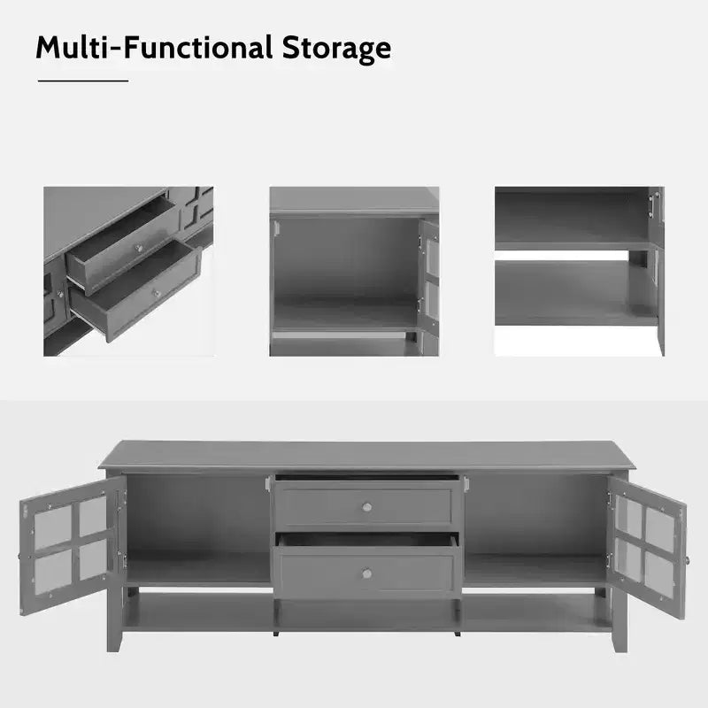 VIYET 59Modern TV Stand for 60 TVs, Grey MDF Media Console w/ Multifunctional Storage & Silent Magnetic Doors