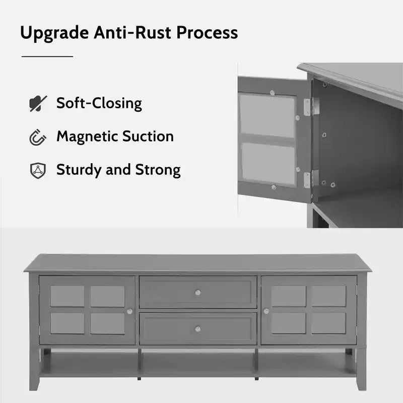 VIYET 59Modern TV Stand for 60 TVs, Grey MDF Media Console w/ Multifunctional Storage & Silent Magnetic Doors