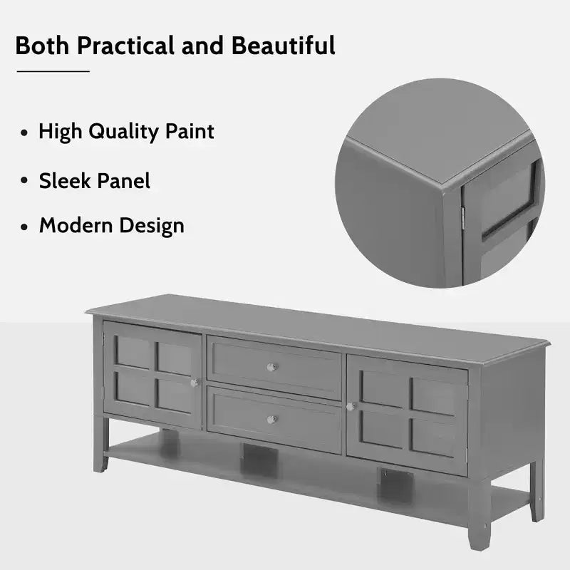 VIYET 59Modern TV Stand for 60 TVs, Grey MDF Media Console w/ Multifunctional Storage & Silent Magnetic Doors
