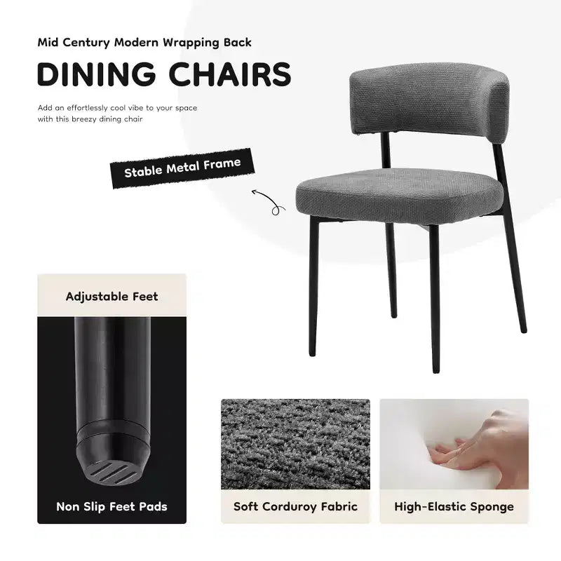 Okak Dining Room Chairs Set of 4 with Sturdy Metal Frame, Modern Dining Chairs with Curved Backrest, Armless Chairs for Dining Room