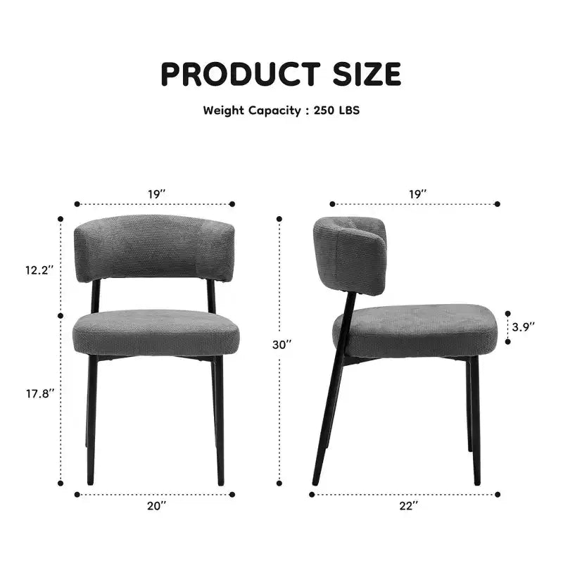 Okak Dining Room Chairs Set of 4 with Sturdy Metal Frame, Modern Dining Chairs with Curved Backrest, Armless Chairs for Dining Room