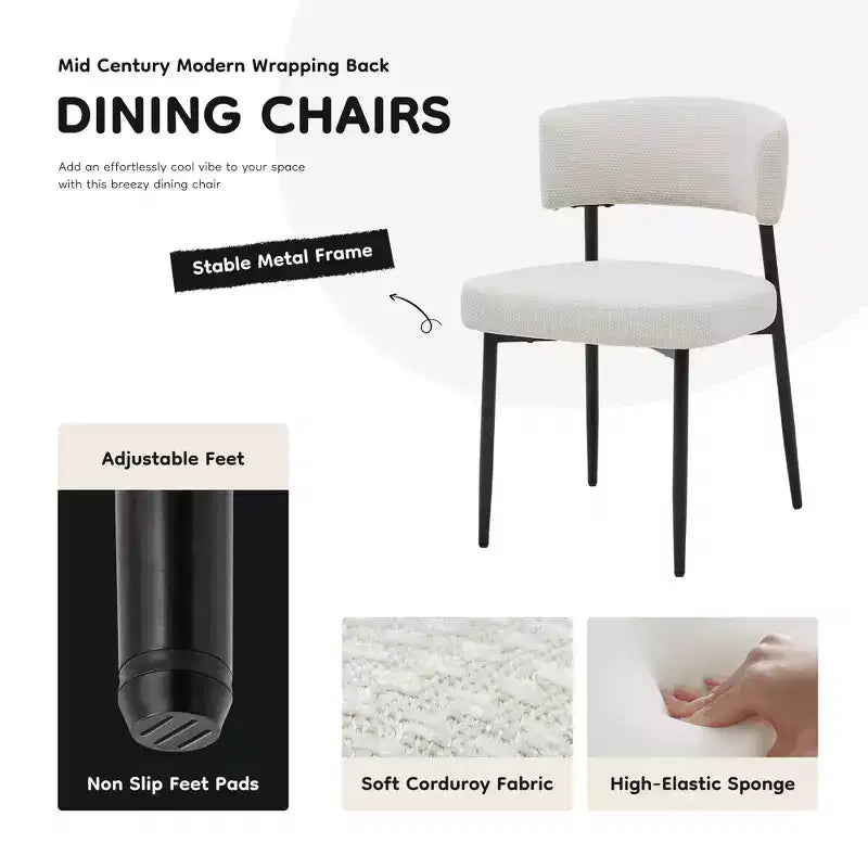 Okak Dining Room Chairs Set of 4 with Sturdy Metal Frame, Modern Dining Chairs with Curved Backrest, Armless Chairs for Dining Room