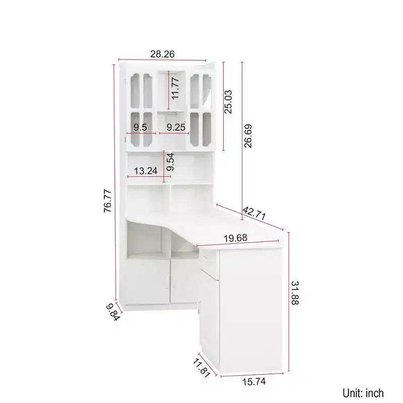 TUYOHW L-Shaped Corner Desk,Computer Desk with Hutch & Bookshelf,2-in-1 Study Desk with Drawers,Cabinets,Modern Working Desk for Office,Study