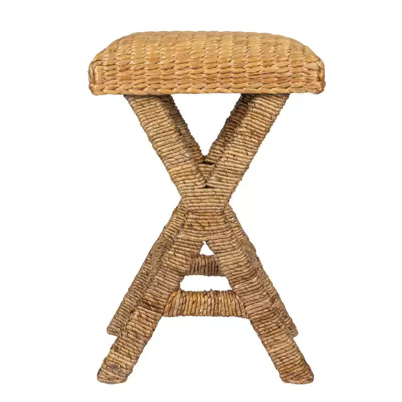 Storied Home Woven Water Hyacinth Stool, Natural Finish