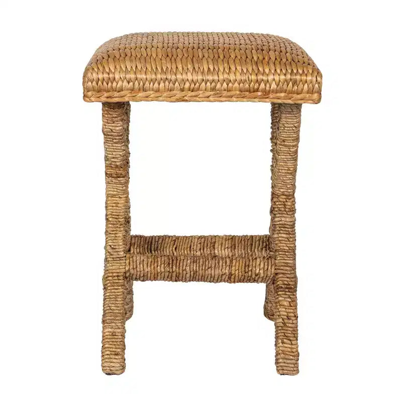 Storied Home Woven Water Hyacinth Stool, Natural Finish