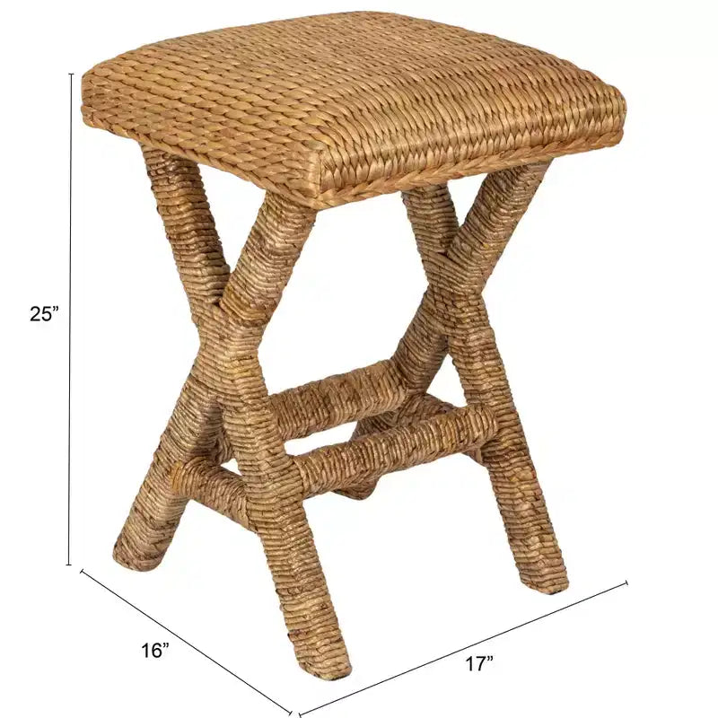 Storied Home Woven Water Hyacinth Stool, Natural Finish