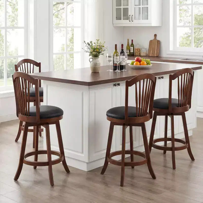 Costway Swivel Bar Stools Set of 2/4, 25 Counter Height Barstools with Backrests, Wood Frame Brown