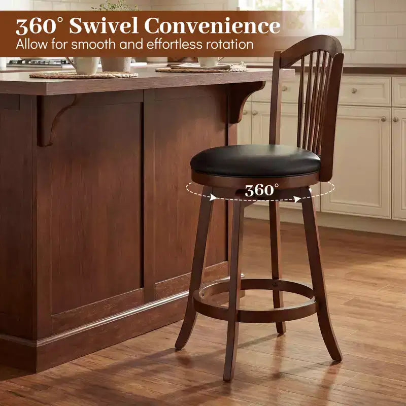 Costway Swivel Bar Stools Set of 2/4, 25 Counter Height Barstools with Backrests, Wood Frame Brown
