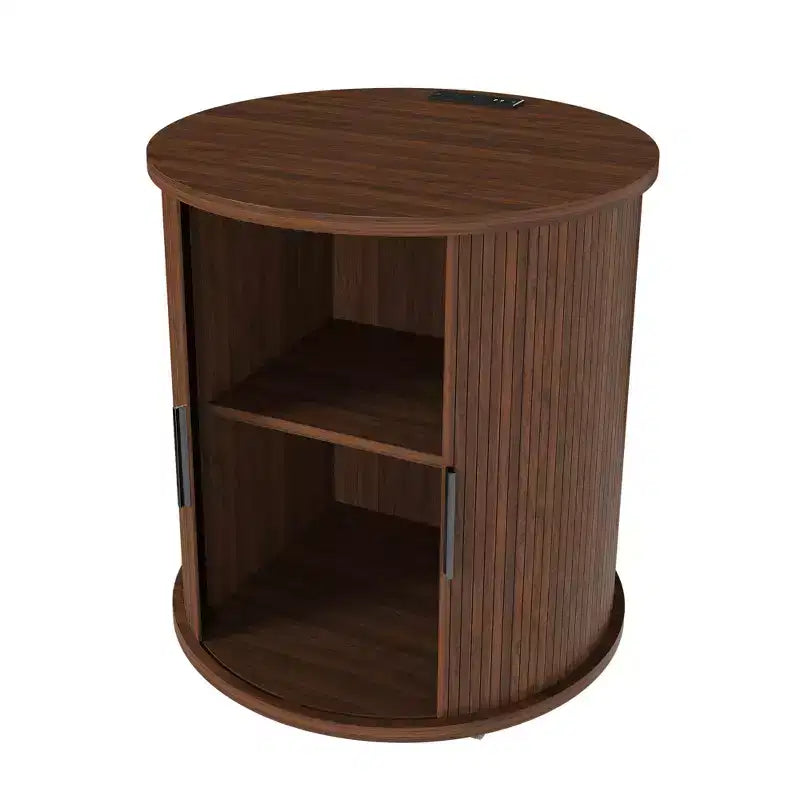 JVNOXK Two-Piece Set: Medieval Modern Style Cylindrical Side Table and Storage Nightstand, Suitable for Living Rooms, Walnut