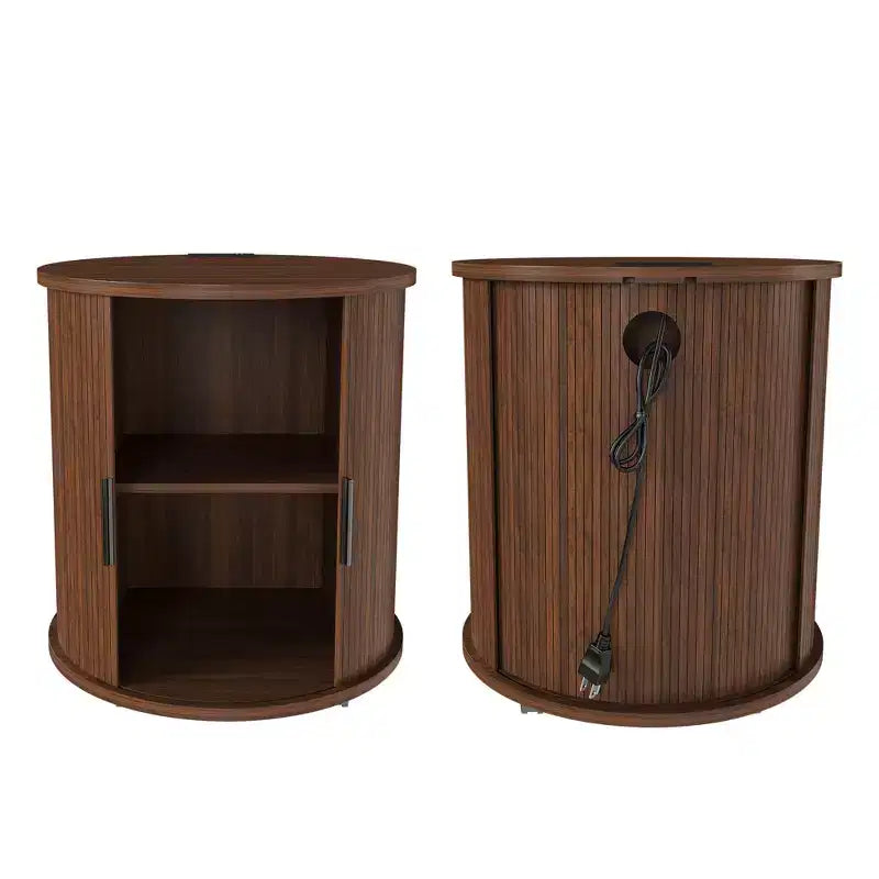 JVNOXK Two-Piece Set: Medieval Modern Style Cylindrical Side Table and Storage Nightstand, Suitable for Living Rooms, Walnut