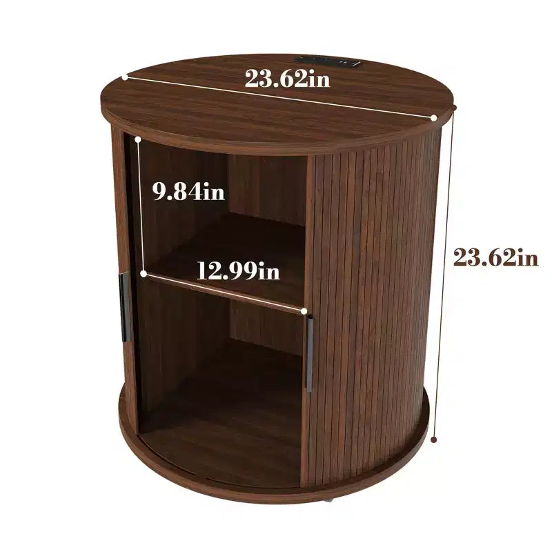 JVNOXK Two-Piece Set: Medieval Modern Style Cylindrical Side Table and Storage Nightstand, Suitable for Living Rooms, Walnut