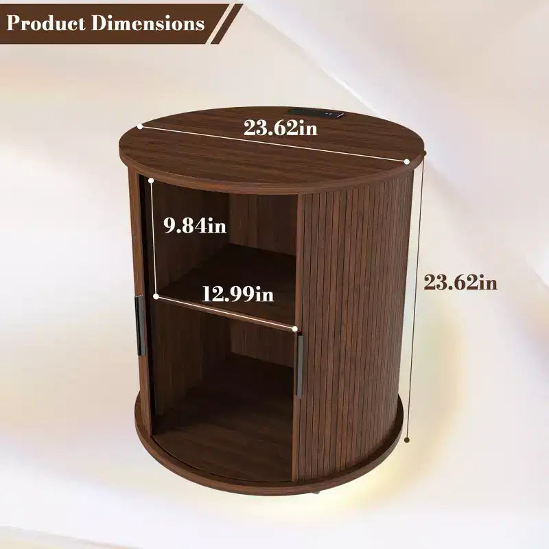 JVNOXK Two-Piece Set: Medieval Modern Style Cylindrical Side Table and Storage Nightstand, Suitable for Living Rooms, Walnut