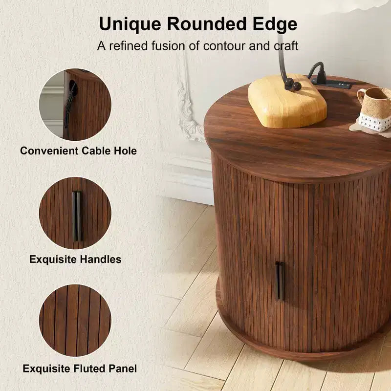 JVNOXK Two-Piece Set: Medieval Modern Style Cylindrical Side Table and Storage Nightstand, Suitable for Living Rooms, Walnut