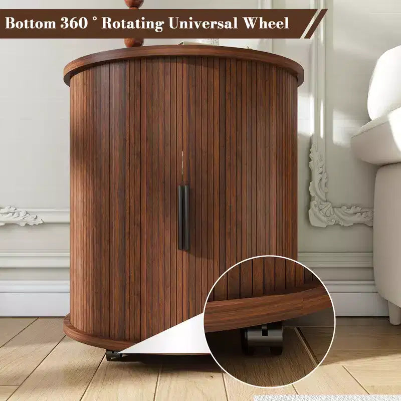 JVNOXK Two-Piece Set: Medieval Modern Style Cylindrical Side Table and Storage Nightstand, Suitable for Living Rooms, Walnut