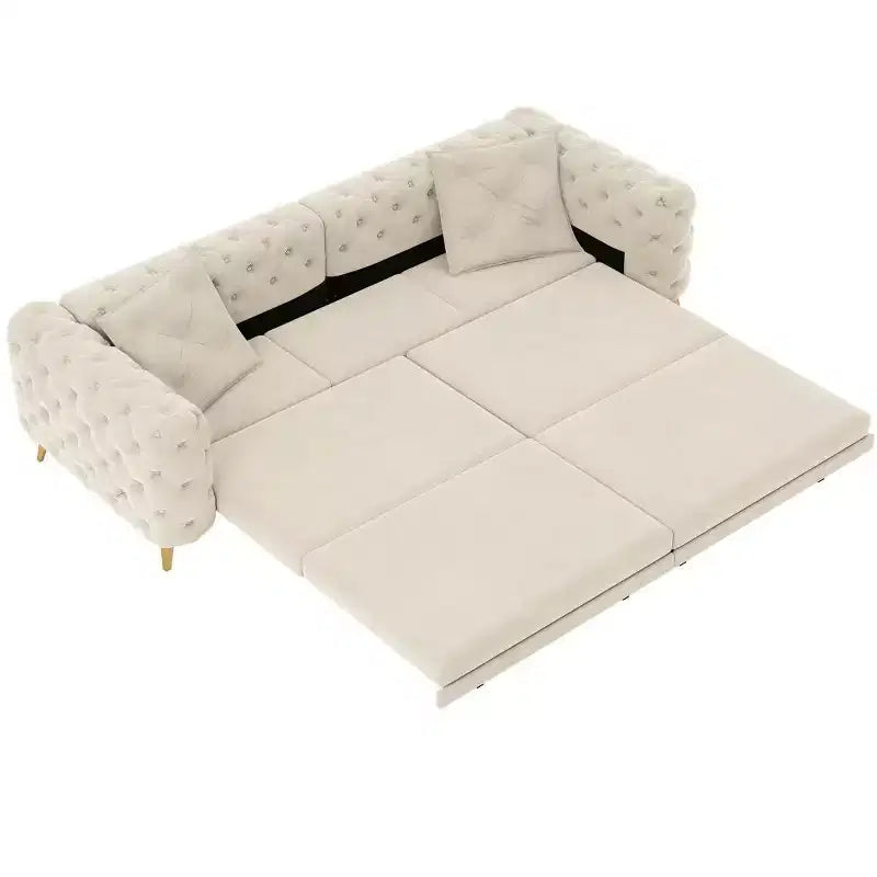 Modern Convertible King Size Sleeper Sofa Bed with Movable Ottoman, Velvet Deep Seat Pull-Out Sofa Bed for Living Room or Guest Room-Panipeachy