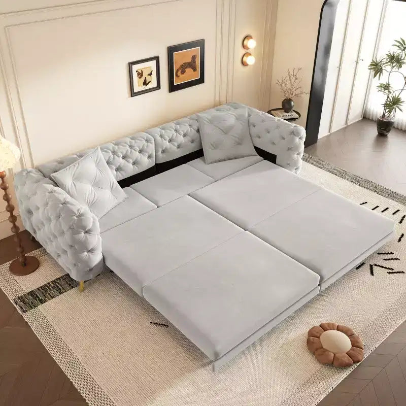 Modern Convertible King Size Sleeper Sofa Bed with Movable Ottoman, Velvet Deep Seat Pull-Out Sofa Bed for Living Room or Guest Room-Panipeachy
