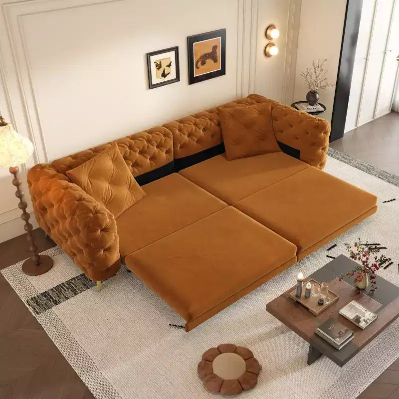 Modern Convertible King Size Sleeper Sofa Bed with Movable Ottoman, Velvet Deep Seat Pull-Out Sofa Bed for Living Room or Guest Room-Panipeachy
