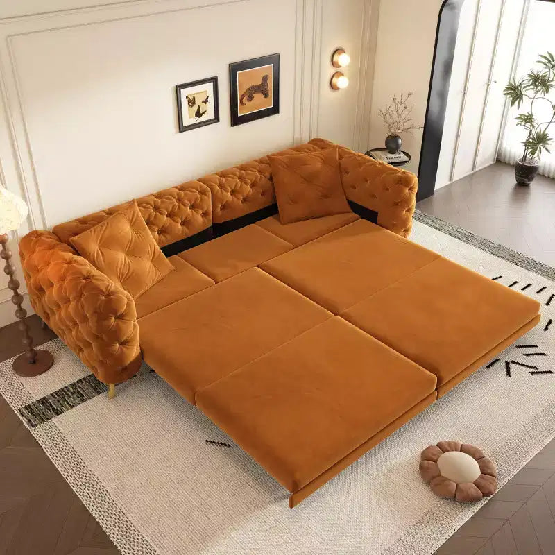 Modern Convertible King Size Sleeper Sofa Bed with Movable Ottoman, Velvet Deep Seat Pull-Out Sofa Bed for Living Room or Guest Room-Panipeachy