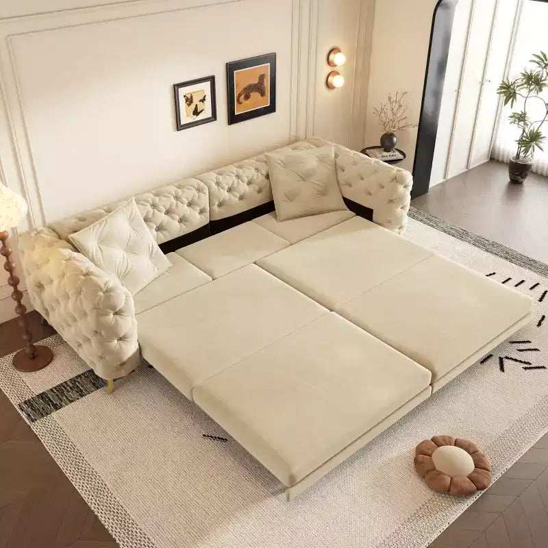Modern Convertible King Size Sleeper Sofa Bed with Movable Ottoman, Velvet Deep Seat Pull-Out Sofa Bed for Living Room or Guest Room-Panipeachy