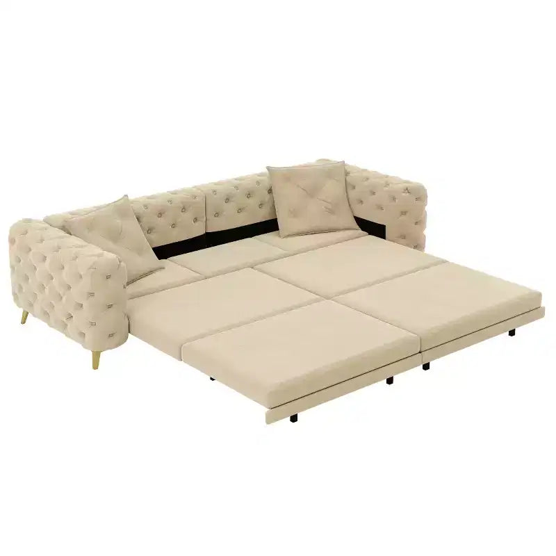 Modern Convertible King Size Sleeper Sofa Bed with Movable Ottoman, Velvet Deep Seat Pull-Out Sofa Bed for Living Room or Guest Room-Panipeachy