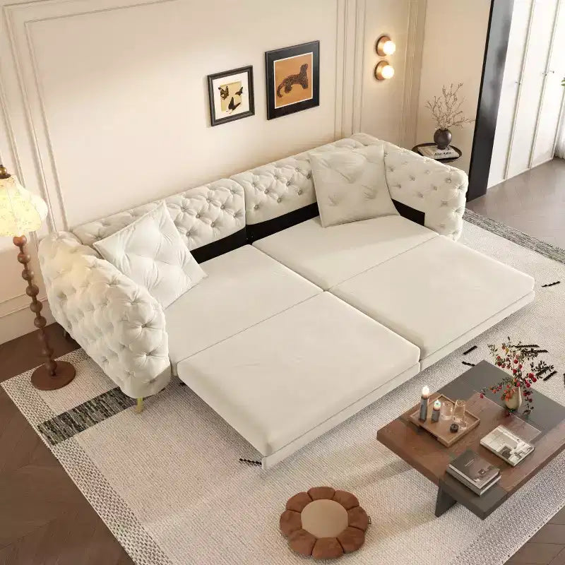 Modern Convertible King Size Sleeper Sofa Bed with Movable Ottoman, Velvet Deep Seat Pull-Out Sofa Bed for Living Room or Guest Room-Panipeachy