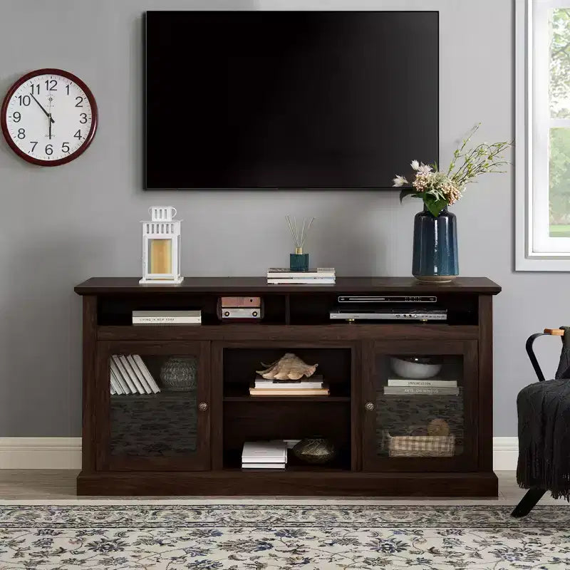 60 Inch TV Stand for TVs Up to 65 Inch, Entertainment Center with Cable Management, Classic Brown Console for Living Room